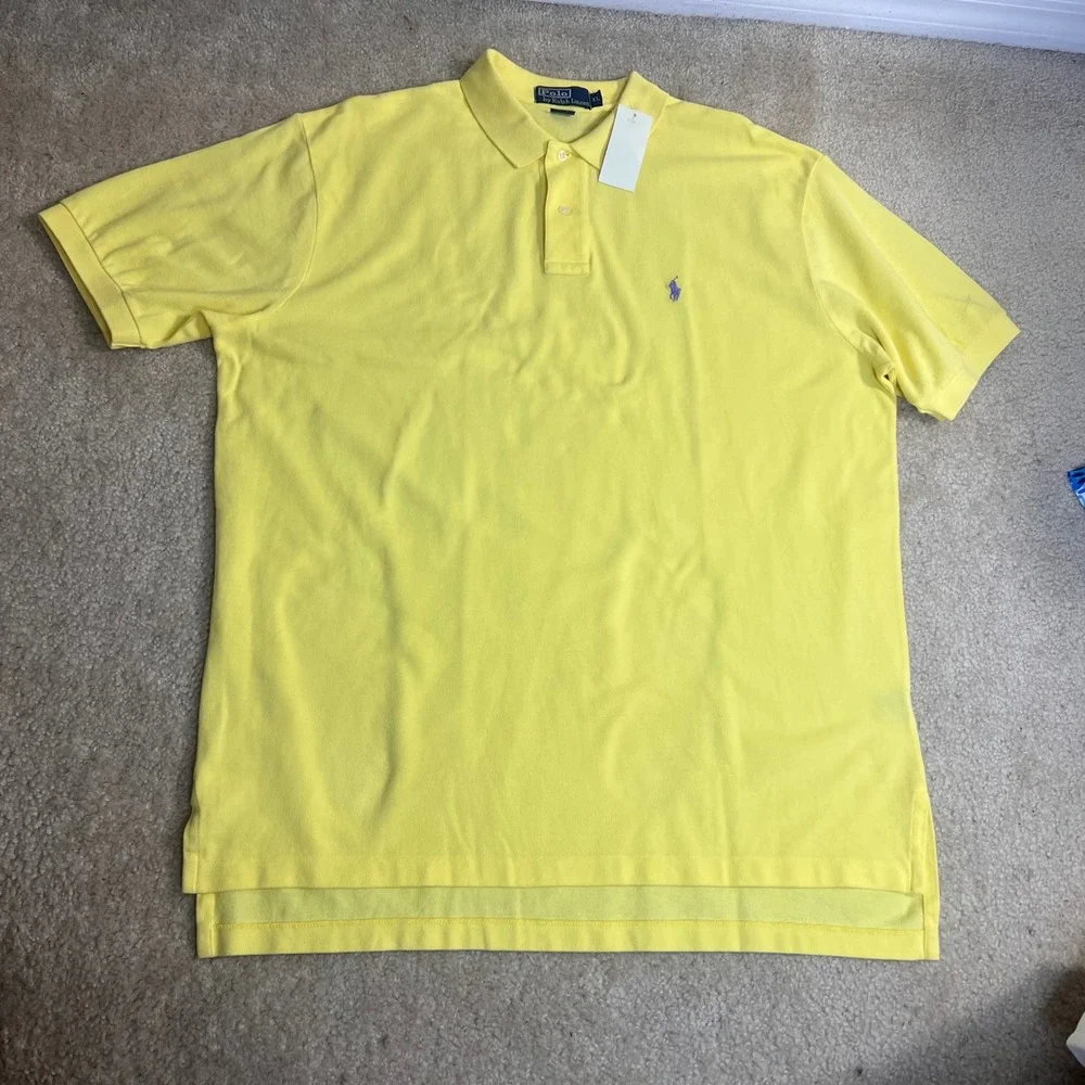 New Polo Ralph Lauren Polo Shirt Mens XL Yellow Short Sleeve Pique Oxford Pony